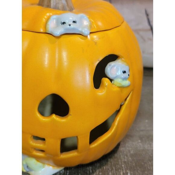Ceramic tealight Jack O'Lantern mouse mice Halloween home decor figure - Picture 2 of 7